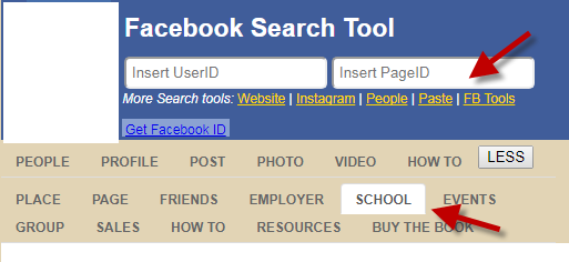 Facebook search for students